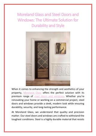 Moreland Glass and Steel Doors and Windows The Ultimate Solution for Durability and Style