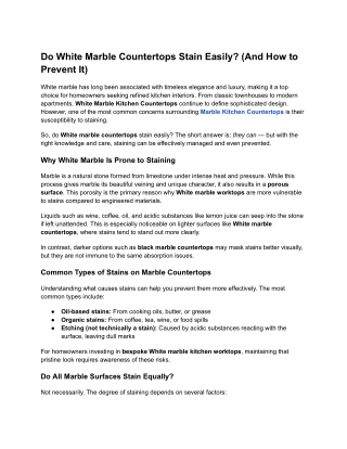 Do White Marble Countertops Stain Easily