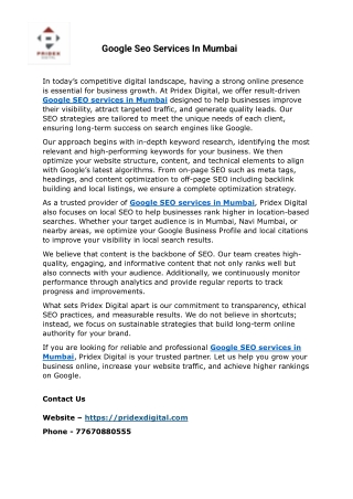 Google Seo Services In Mumbai