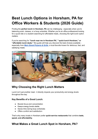 Best Lunch Options in Horsham, PA for Office Workers & Students (2026 Guide)