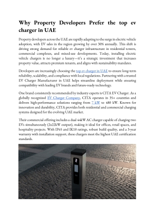Why Property Developers Prefer the top ev charger in UAE