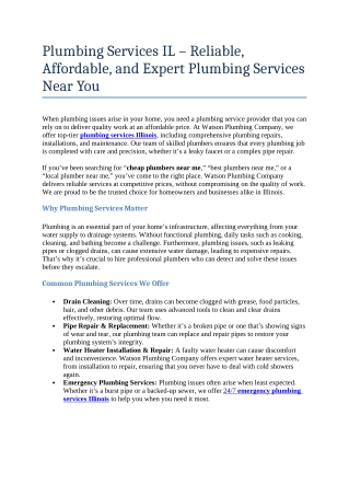 1- Plumbing Services IL – Reliable, Affordable, and Expert Plumbing Services Near You