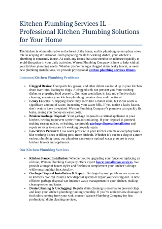 2- Kitchen Plumbing Services IL – Professional Kitchen Plumbing Solutions for Your Home