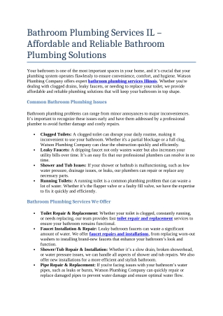 3- Bathroom Plumbing Services IL – Affordable and Reliable Bathroom Plumbing Solutions