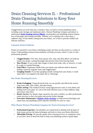 7- Drain Cleaning Services IL – Professional Drain Cleaning Solutions to Keep Your Home Running Smoothly