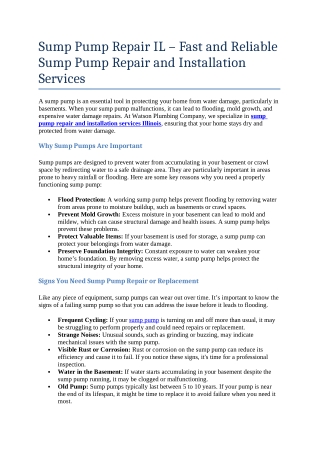 9- Sump Pump Repair IL – Fast and Reliable Sump Pump Repair and Installation Services