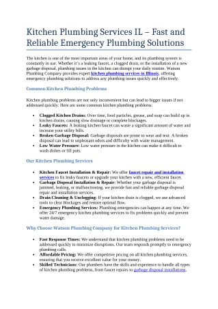 10- Kitchen Plumbing Services IL – Fast and Reliable Emergency Plumbing Solutions