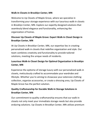 Walk-In Closets in Brooklyn Center, MN