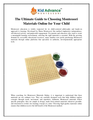 The Ultimate Guide to Choosing Montessori Materials Online for Your Child