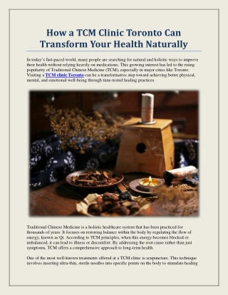 How a TCM Clinic Toronto Can Transform Your Health Naturally