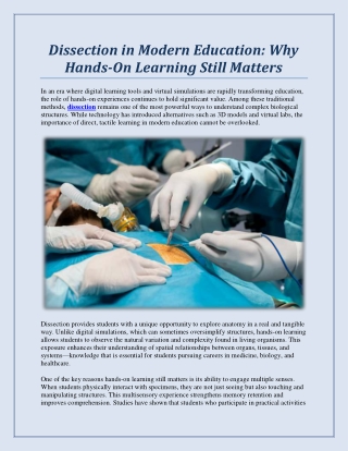 Dissection in Modern Education: Why Hands-On Learning Still Matters