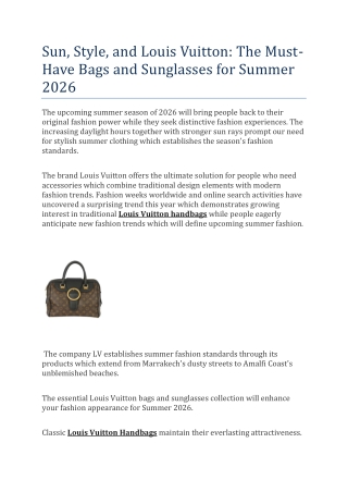 Sun, Style, and Louis Vuitton The Must-Have Bags and Sunglasses for Summer 2026