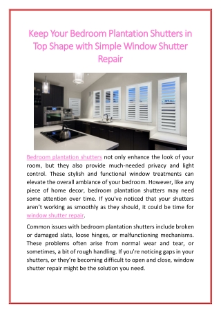 Keep Your Bedroom Plantation Shutters in Top Shape with Simple Window Shutter Repair