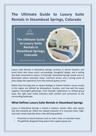 The Ultimate Guide to Luxury Suite Rentals in Steamboat Springs