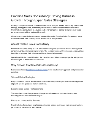 Frontline Sales Consultancy_ Driving Business Growth Through Expert Sales Strategies