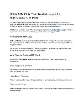 Dollar ATM Club_ Your Trusted Source for High-Quality ATM Parts