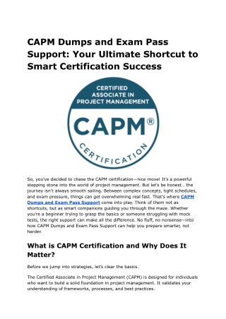 CAPM Dumps and Exam Pass Support_ Your Ultimate Shortcut to Smart Certification Success