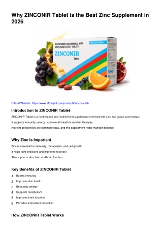 Why ZINCONIR Tablet is the Best Zinc Supplement in 2026