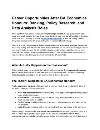 Career Opportunities After BA Economics Honours: Banking, Policy Research, and D