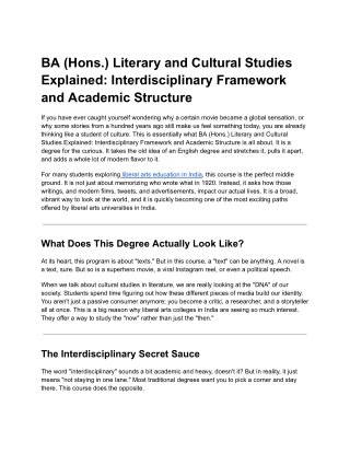 BA (Hons.) Literary and Cultural Studies Explained: Interdisciplinary Framework