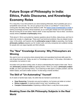 Future Scope of Philosophy in India: Ethics, Public Discourse, and Knowledge