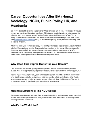 Career Opportunities After BA (Hons.) Sociology: NGOs, Public Policy, HR,