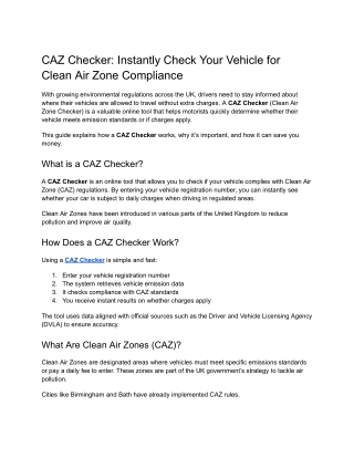 Instantly Check Your Vehicle for Clean Air Zone Compliance - CAZ Checker