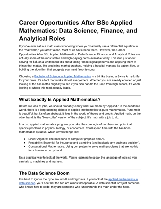 Career Opportunities After BSc Applied Mathematics: Data Science, Finance