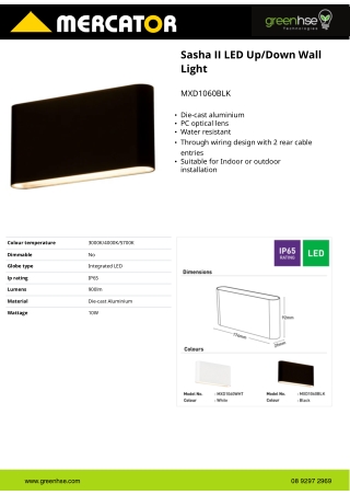 10W Up/Down CCT LED Wall Light By Greenhse Technologies