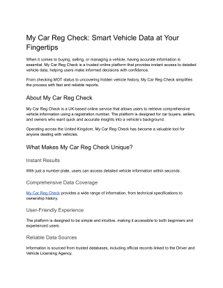 Smart Vehicle Data at Your Fingertips - My Car Reg Check