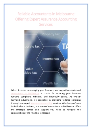 Reliable Accountants in Melbourne Offering Expert Assurance Accounting Services