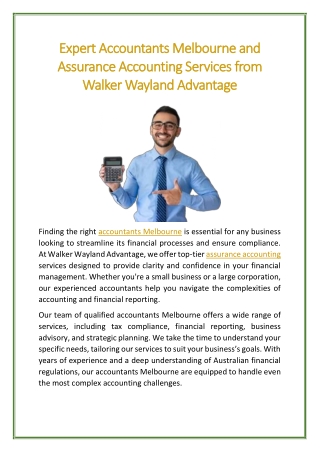 Expert Accountants Melbourne and Assurance Accounting Services from Walker Wayland Advantage