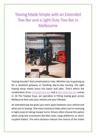 Towing Made Simple with an Extended Tow Bar and a Light Duty Tow Bar in Melbourne