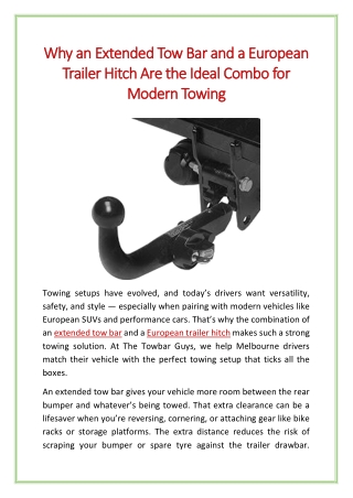 Why an Extended Tow Bar and a European Trailer Hitch Are the Ideal Combo for Modern Towing