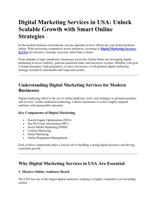 Digital Marketing Services in USA - Unlock Scalable Growth with Smart Online Strategies