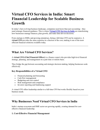 Virtual CFO Services in India - Smart Financial Leadership for Scalable Business Growth