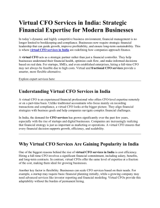 Virtual CFO Services in India - Strategic Financial Expertise for Modern Businesses