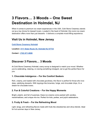 3 Flavors… 3 Moods – One Sweet Destination in Holmdel, NJ