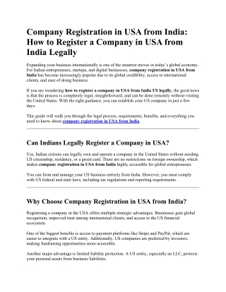 Company Registration in USA from India - How to Register a Company in USA from India Legally