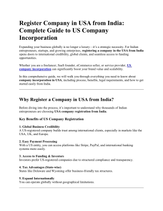 Register Company in USA from India - Complete Guide to US Company Incorporation