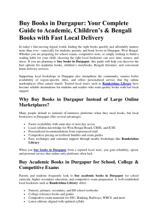 Buy Books in Durgapur Your Complete Guide to Academic, Children’s & Bengali Books with Fast Local Delivery