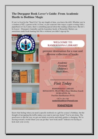 The Durgapur Book Lover’s Guide From Academic Hustle to Bedtime Magic