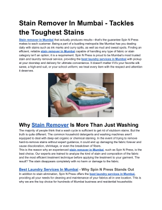 Stain Remover In Mumbai - Tackles the Toughest Stains