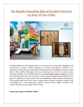 The Rapidly Expanding Role of Portable Toilets for an Array of Uses Today