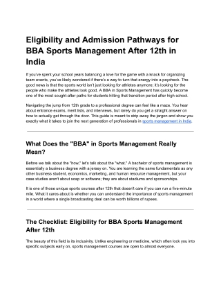 Eligibility and Admission Pathways for BBA Sports Management After 12th in India
