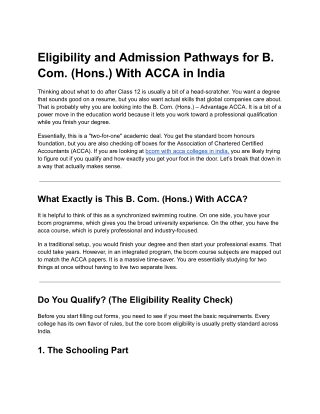 Eligibility and Admission Pathways for B. Com. (Hons.) With ACCA in India