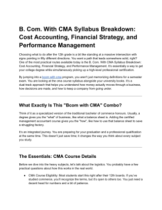 B. Com. With CMA Syllabus Breakdown: Cost Accounting, Financial Strategy