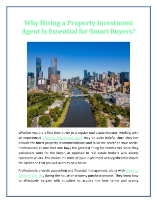 Why Hiring a Property Investment Agent Is Essential for Smart Buyers