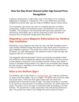 How Our Bay Street Channel Letter Sign Earned Press Recognition