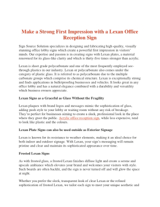 Make a Strong First Impression with a Lexan Office Reception Sign